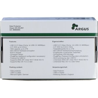 Argus GD-25LK01 Behuizing met Encryptie voor 2.5&rdquo; HDD/SSD &ndash; USB 3.0