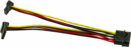 Inter-Tech Voedingsadapter &ndash; 1x Molex naar 2x SATA Power (90&deg;) &ndash; 15cm