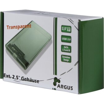 Argus GD-25000 Transparante Behuizing voor 2.5&rdquo; SSD/HDD &ndash; USB 3.0