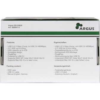 Argus HD-25620 Retro Cassette Behuizing voor 2.5&rdquo; SSD/HDD &ndash; USB 3.0