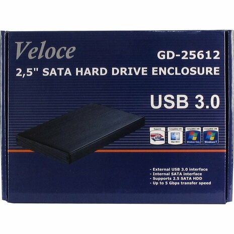 Inter-Tech GD-25612 Aluminium Behuizing voor 2.5” SSD/HDD – USB 3.0
