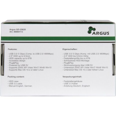Argus HD-25620 Retro Cassette Behuizing voor 2.5” SSD/HDD – USB 3.0